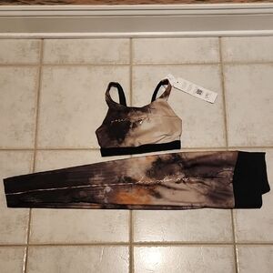 Live! Women's Tie-Dye Sports Bra and Leggings Set Brown Gold Small Size